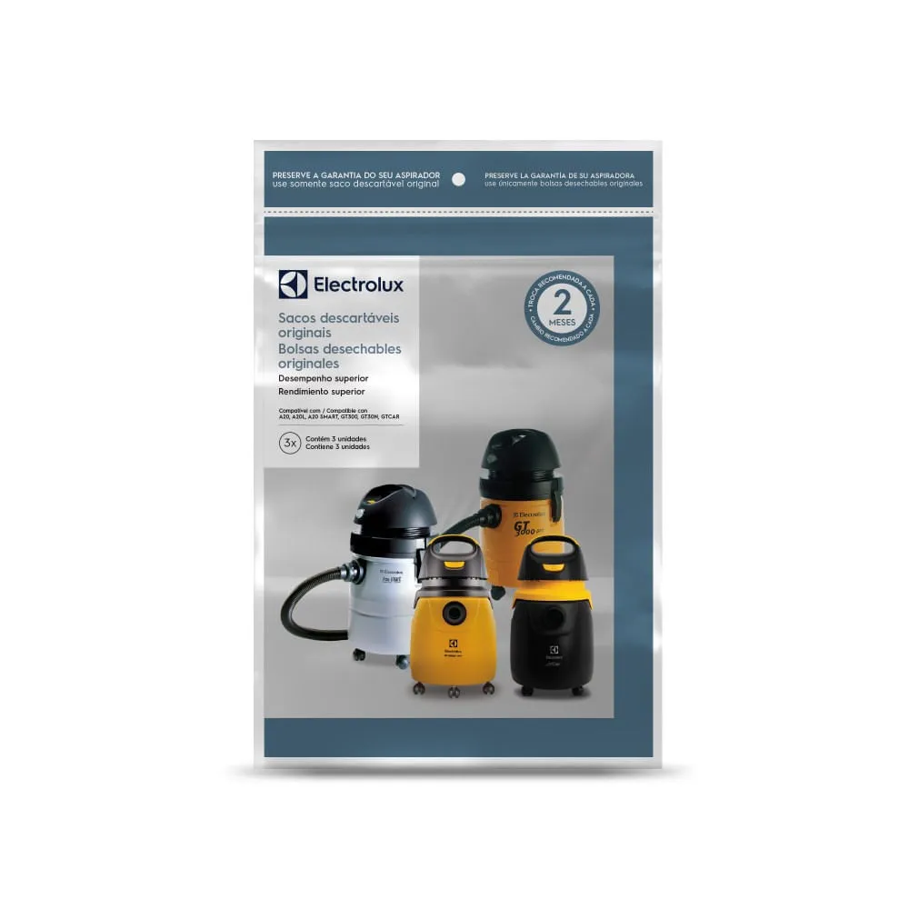 3 Kits 3 Sacos de aspirador de pó Modelos A20 e Gt3000 (CSE20) Electrolux