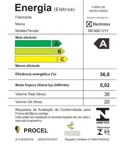 Micro-ondas Electrolux 36L Branco Efficient com Descongelamento Assistido (ME36B)