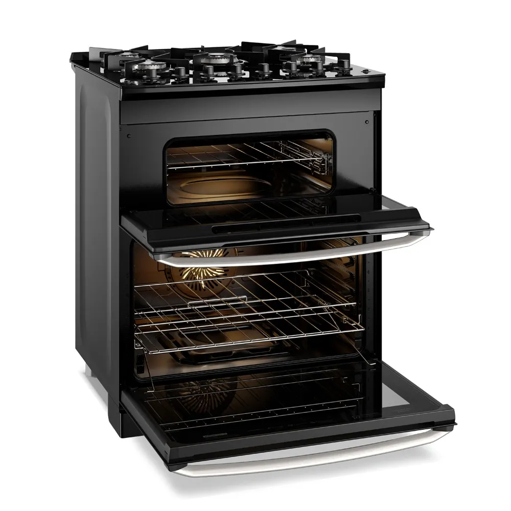 Fogão 5 bocas Electrolux Preto Experience 2 Fornos, Mesa de Vidro e PerfectCook360 (FE5DP)
