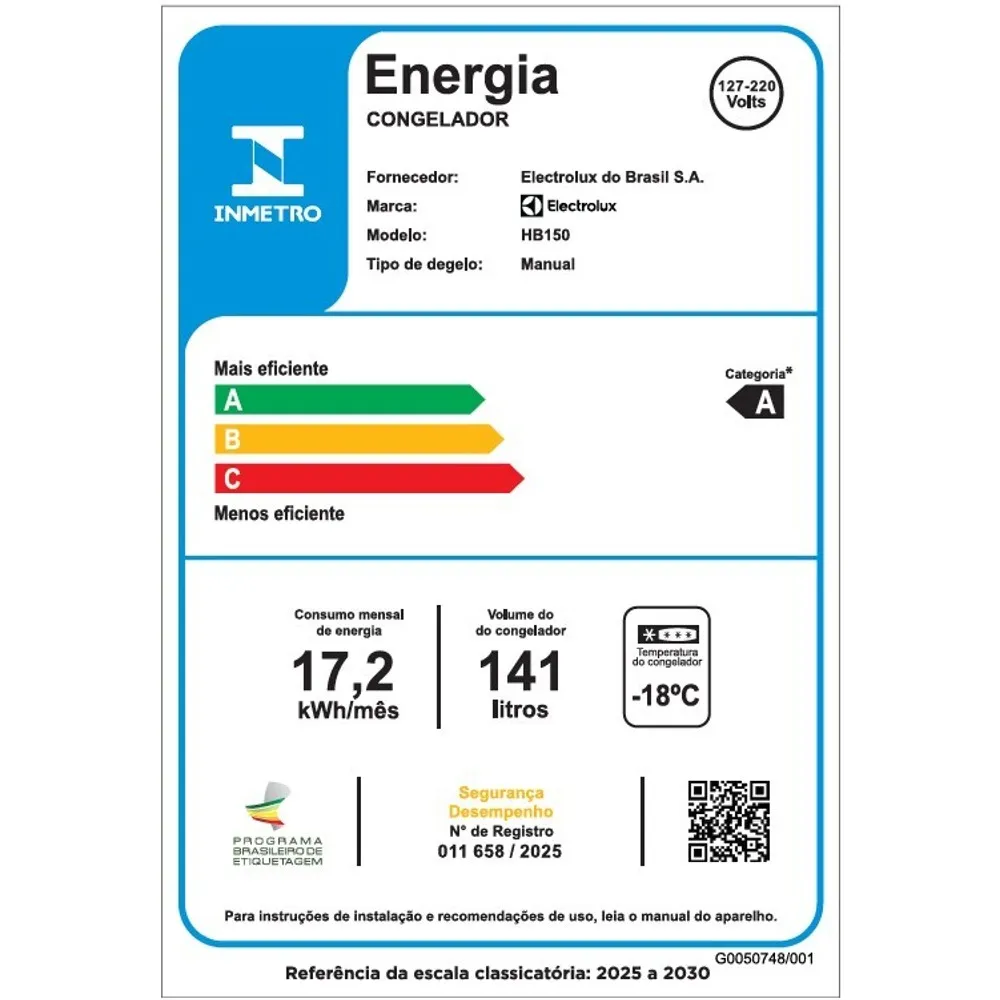 Freezer Horizontal Electrolux 141L Inverter Bivolt Uma Porta Branco (HB150)