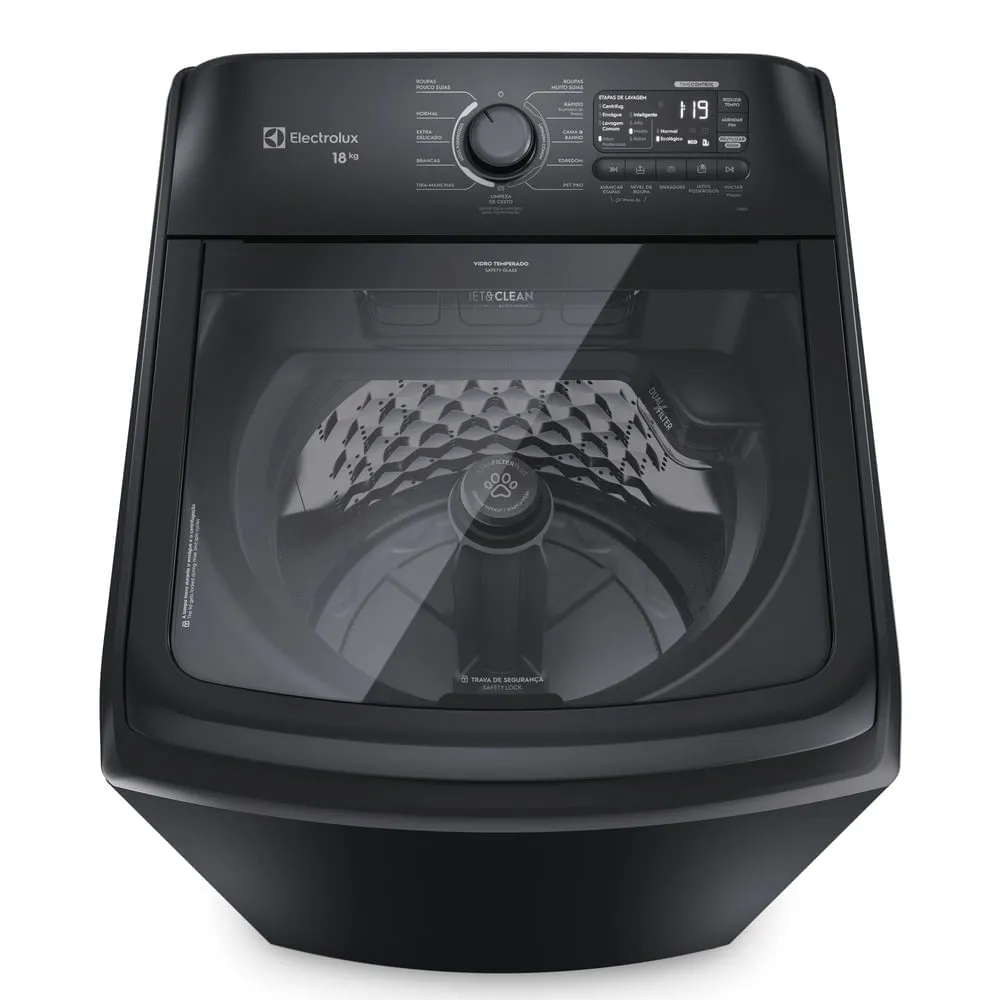 Máquina de Lavar Electrolux 18Kg Preta Expert Tripla Filtragem e Jatos Poderosos (LEB18)