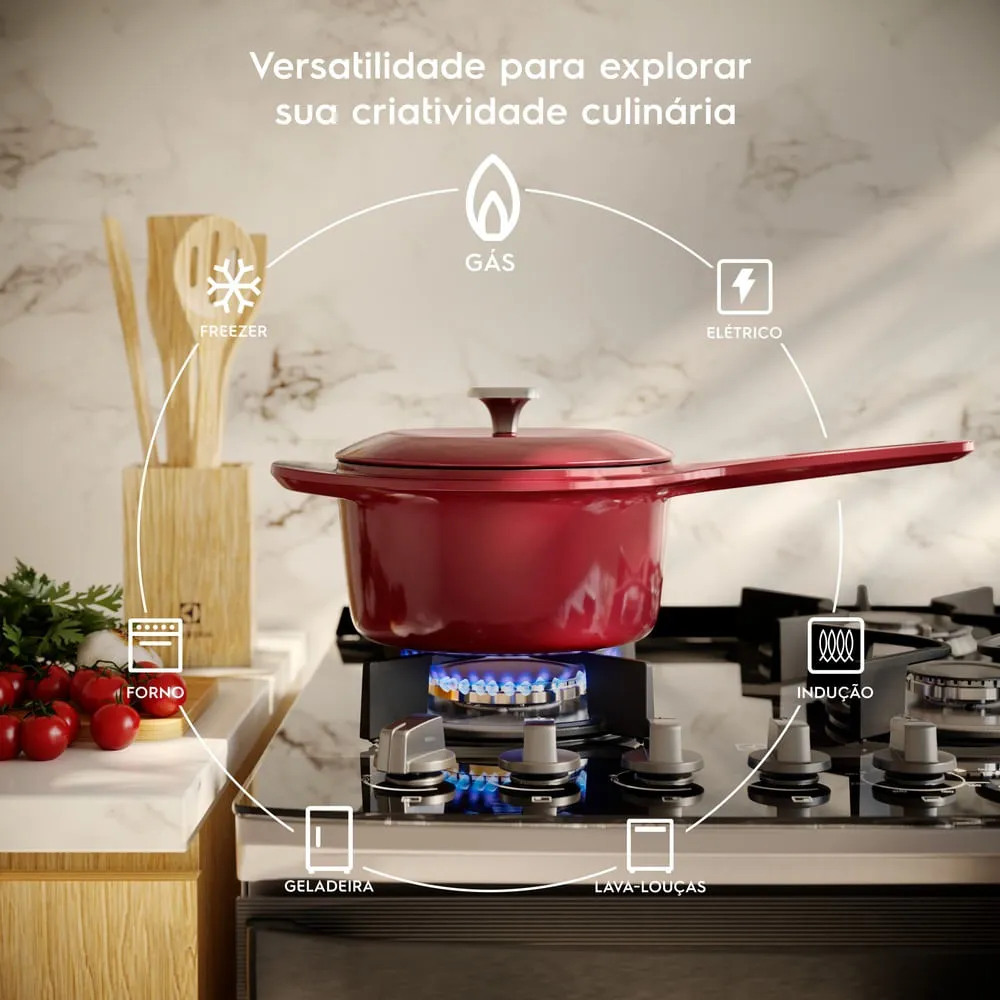 Panela de Ferro Fundido Esmaltado Molheira Electrolux Expert 20cm Vermelha