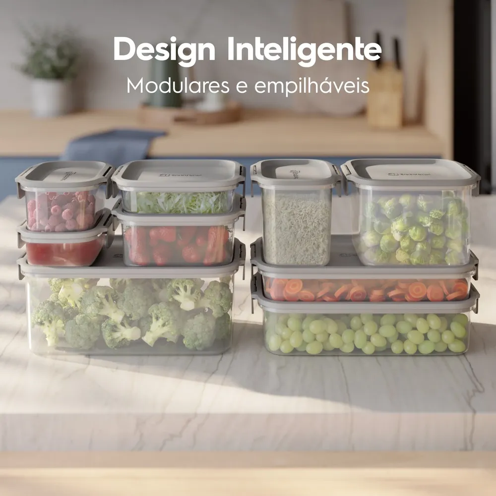Potes Herméticos de Plástico Electrolux Cinza 6 Unidades Empilháveis Modulares