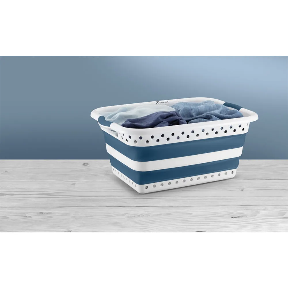 Kit Cesto para Roupas Dobrável Electrolux 40 Litros Branco e Azul + 2 Potes Herméticos Organizadores Electrolux Experience Empilhável Modular 1,75L